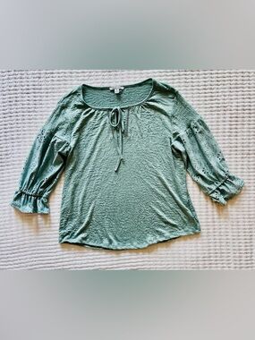 Marissa Olivia Women's Sage Green Tie-Neck Blouse
